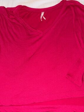 Anthropologie Bright Hot Pink V-Neck Long Sleeve Top